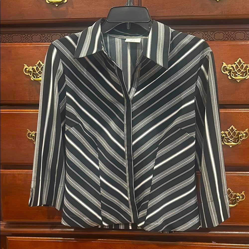 Black and White Striped Women's Button Down